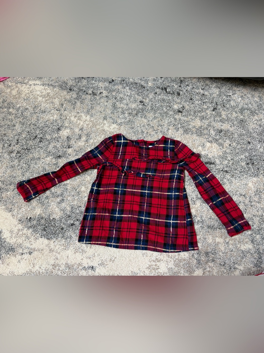 Girls Red Plaid Ruffle-Trim Long Sleeve Top